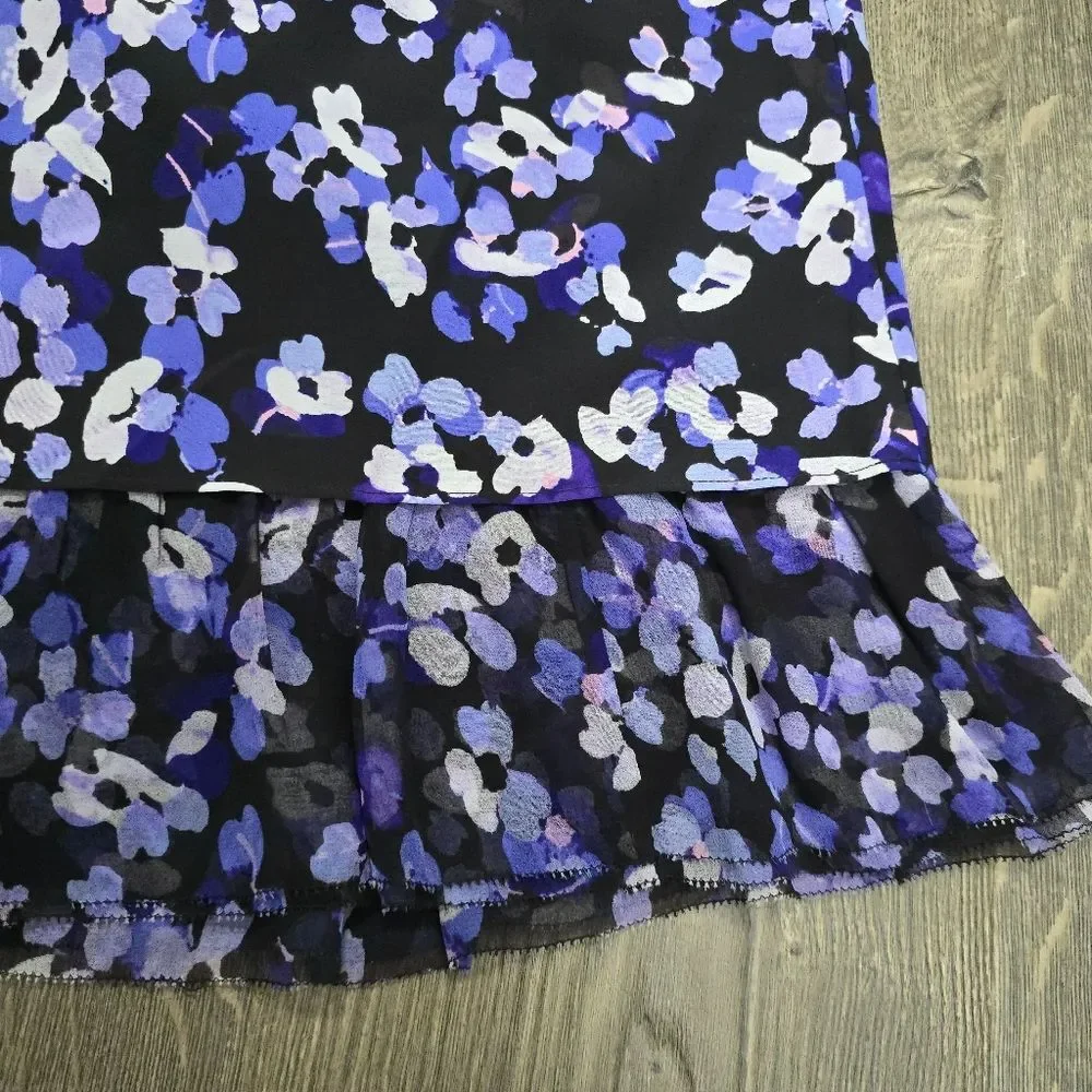 Kate Spade Black Purple Hydrangea Floral Print Layered Ruffle Blouse Top Medium